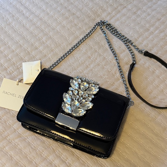 Rachel Zoe Black Embellished Clutch Bag w/ Removable Chain Strap - So Much Fun! - Picture 2 of 6